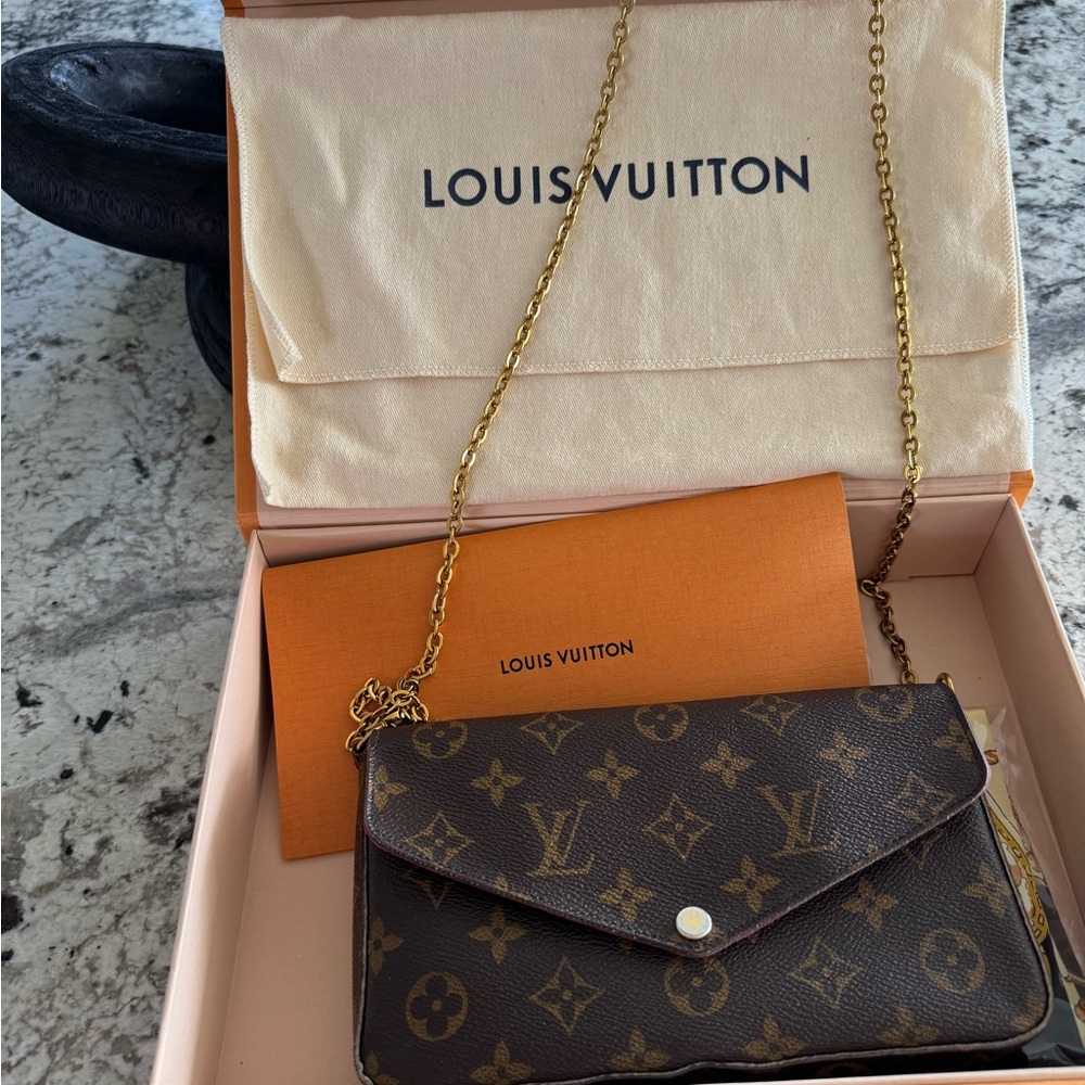 Louis Vuitton Pochette Crossbody Bag with Gold Chain